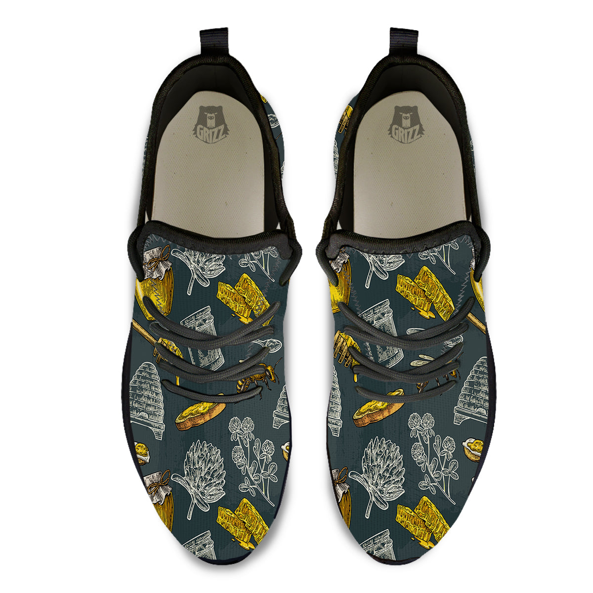 Bee Honey Vintage Print Pattern Black Athletic Shoes-grizzshop