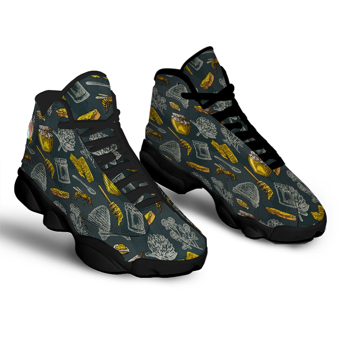 Bee Honey Vintage Print Pattern Black Basketball Shoes-grizzshop