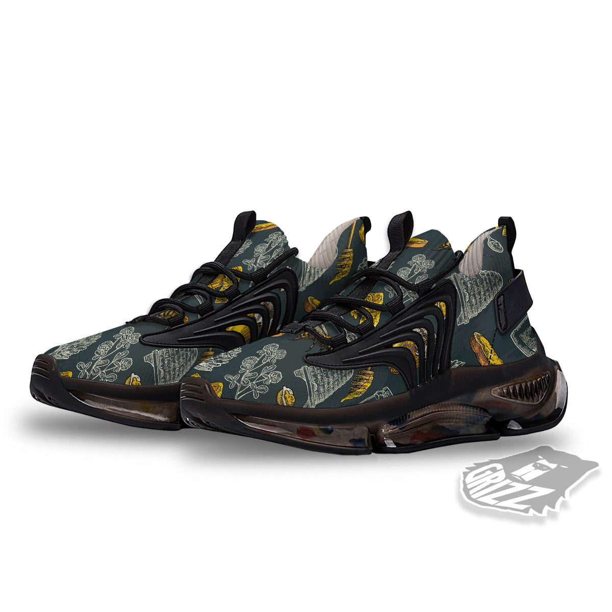 Bee Honey Vintage Print Pattern Black Gym Shoes-grizzshop