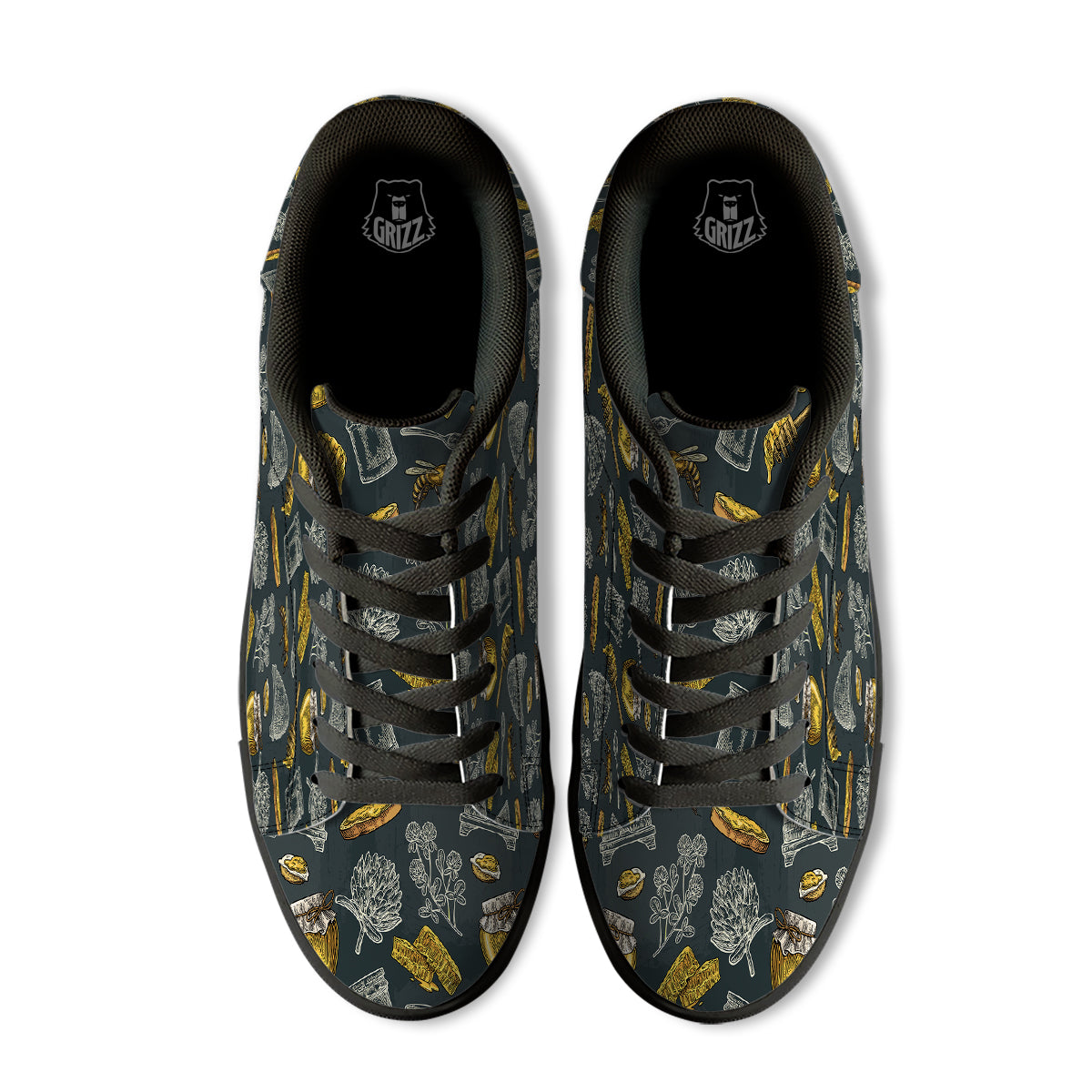 Bee Honey Vintage Print Pattern Black Low Top Sneakers-grizzshop