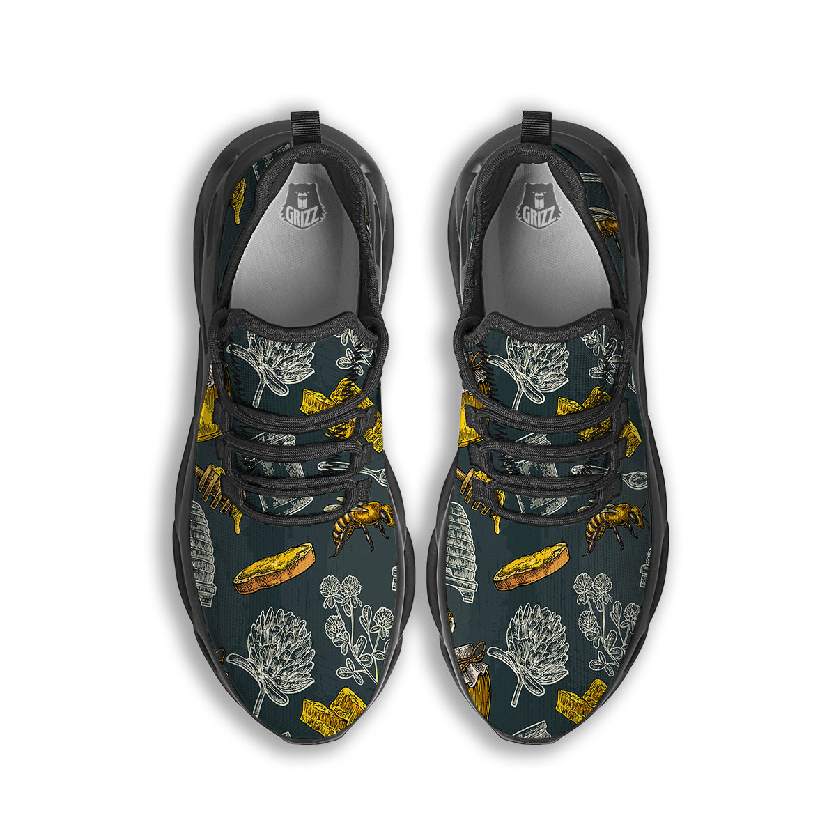 Bee Honey Vintage Print Pattern Black Running Shoes-grizzshop