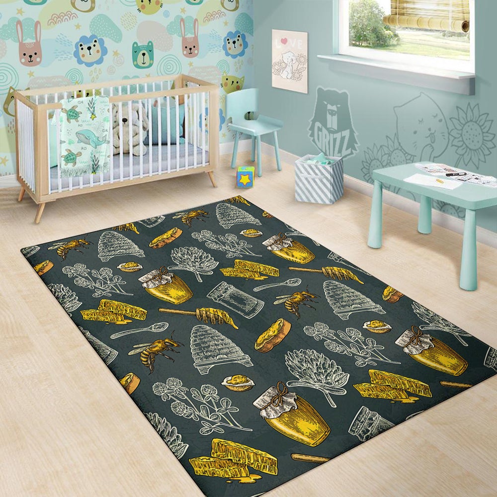 Bee Honey Vintage Print Pattern Floor Mat-grizzshop