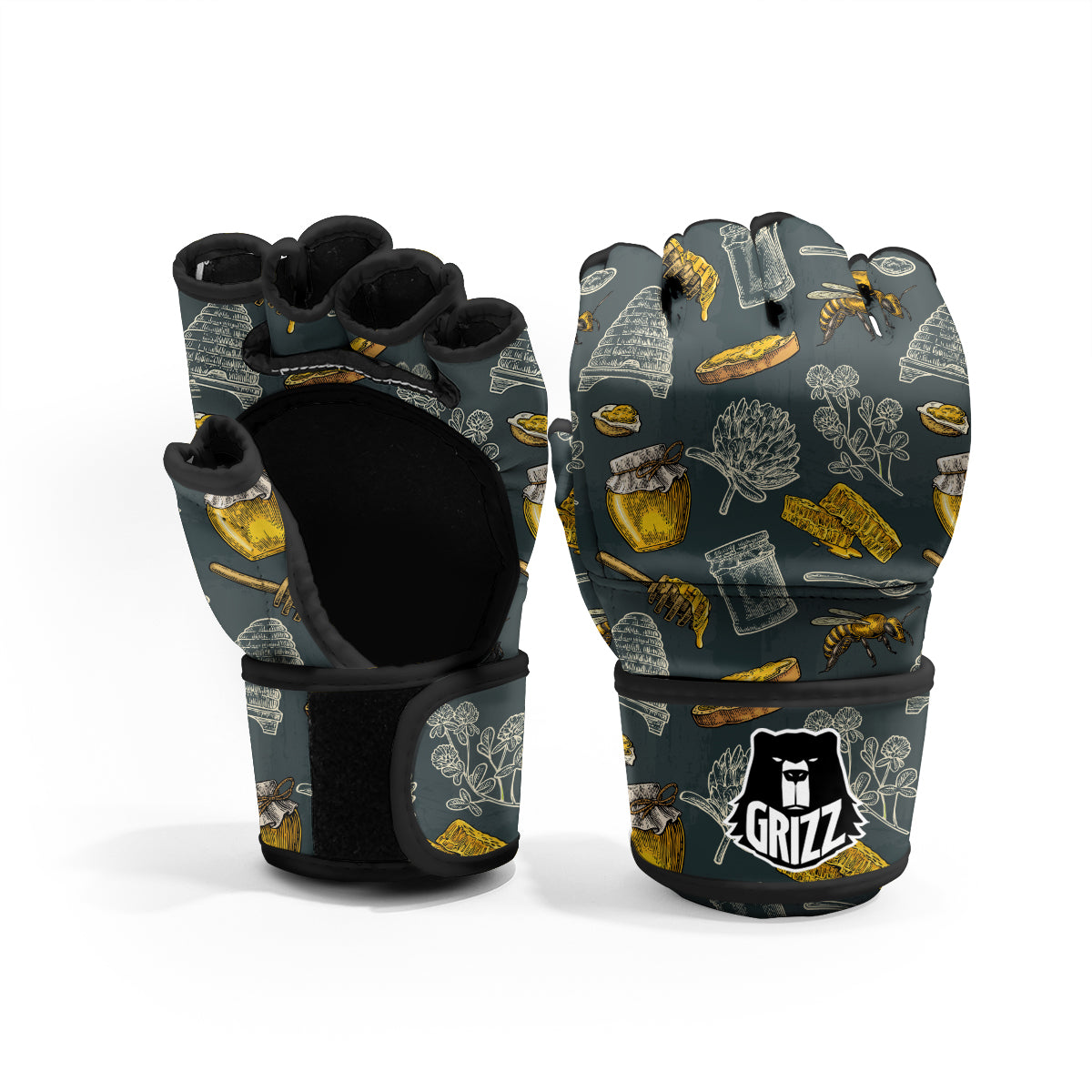 Bee Honey Vintage Print Pattern MMA Gloves-grizzshop