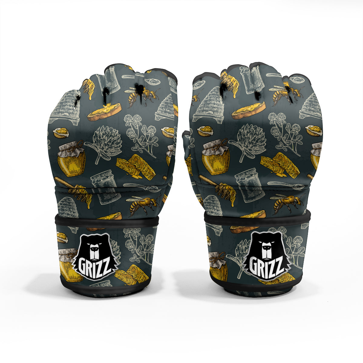 Bee Honey Vintage Print Pattern MMA Gloves-grizzshop