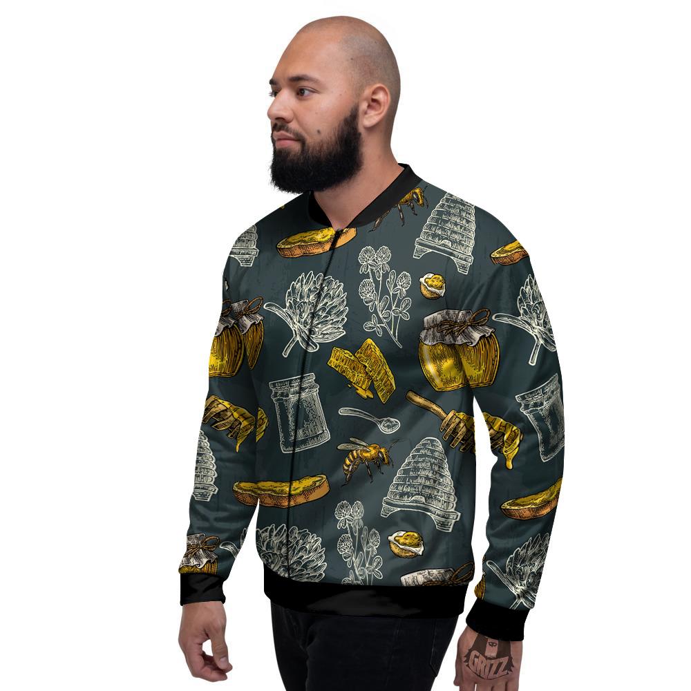 Bee Honey Vintage Print Pattern Men's Bomber Jacket-grizzshop