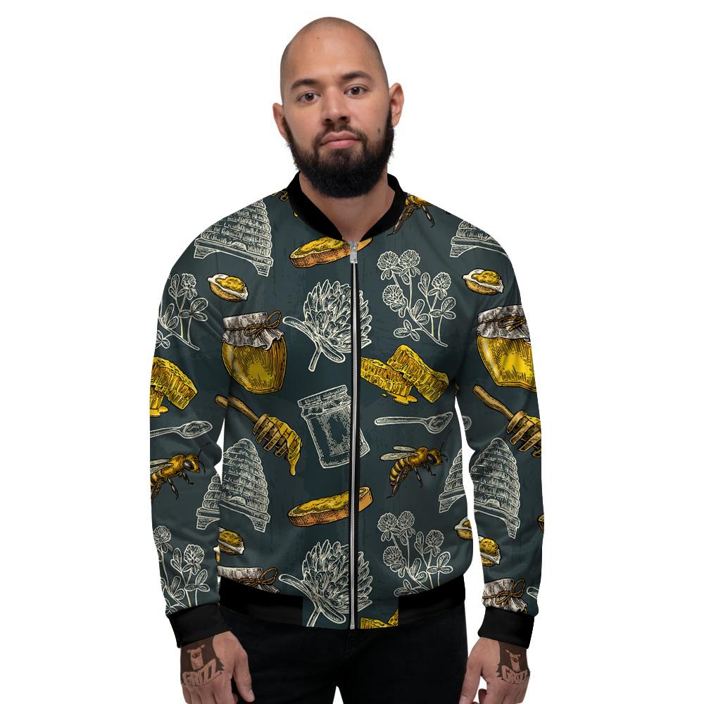 Bee Honey Vintage Print Pattern Men's Bomber Jacket-grizzshop