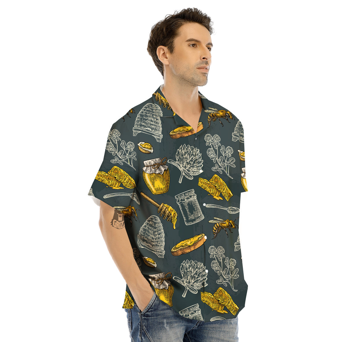 Bee Honey Vintage Print Pattern Men's Hawaiian Shirt-grizzshop