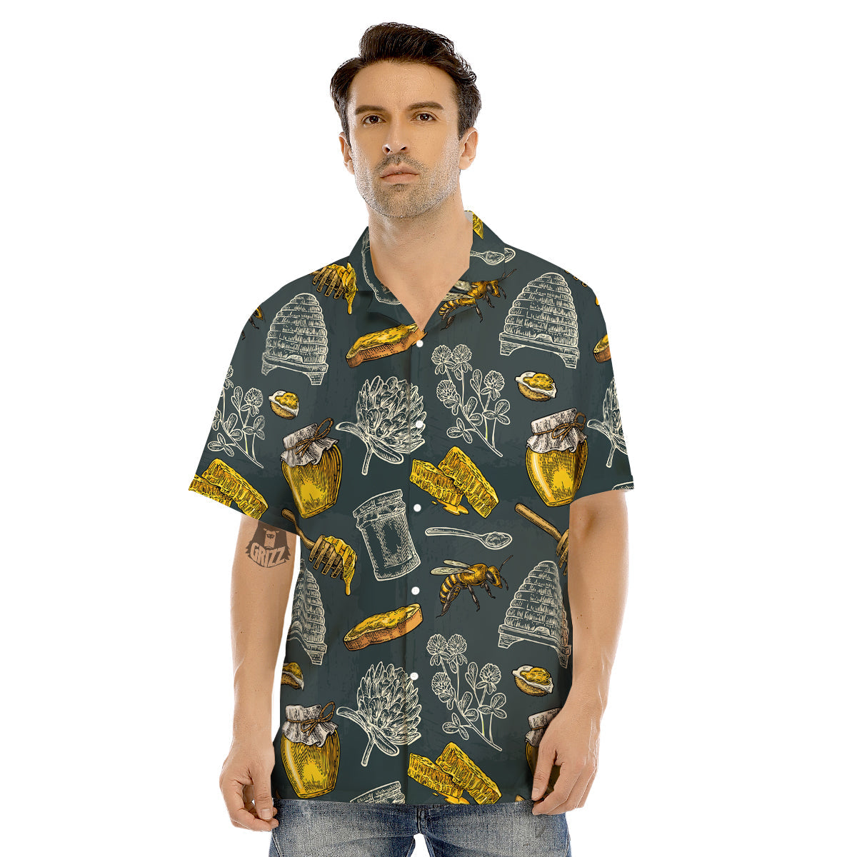 Bee Honey Vintage Print Pattern Men's Hawaiian Shirt-grizzshop