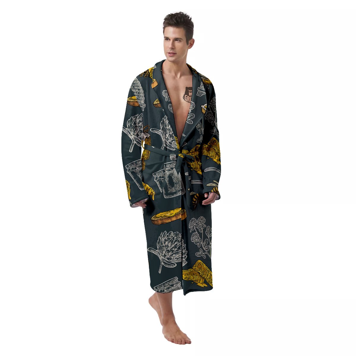 Bee Honey Vintage Print Pattern Men's Robe-grizzshop