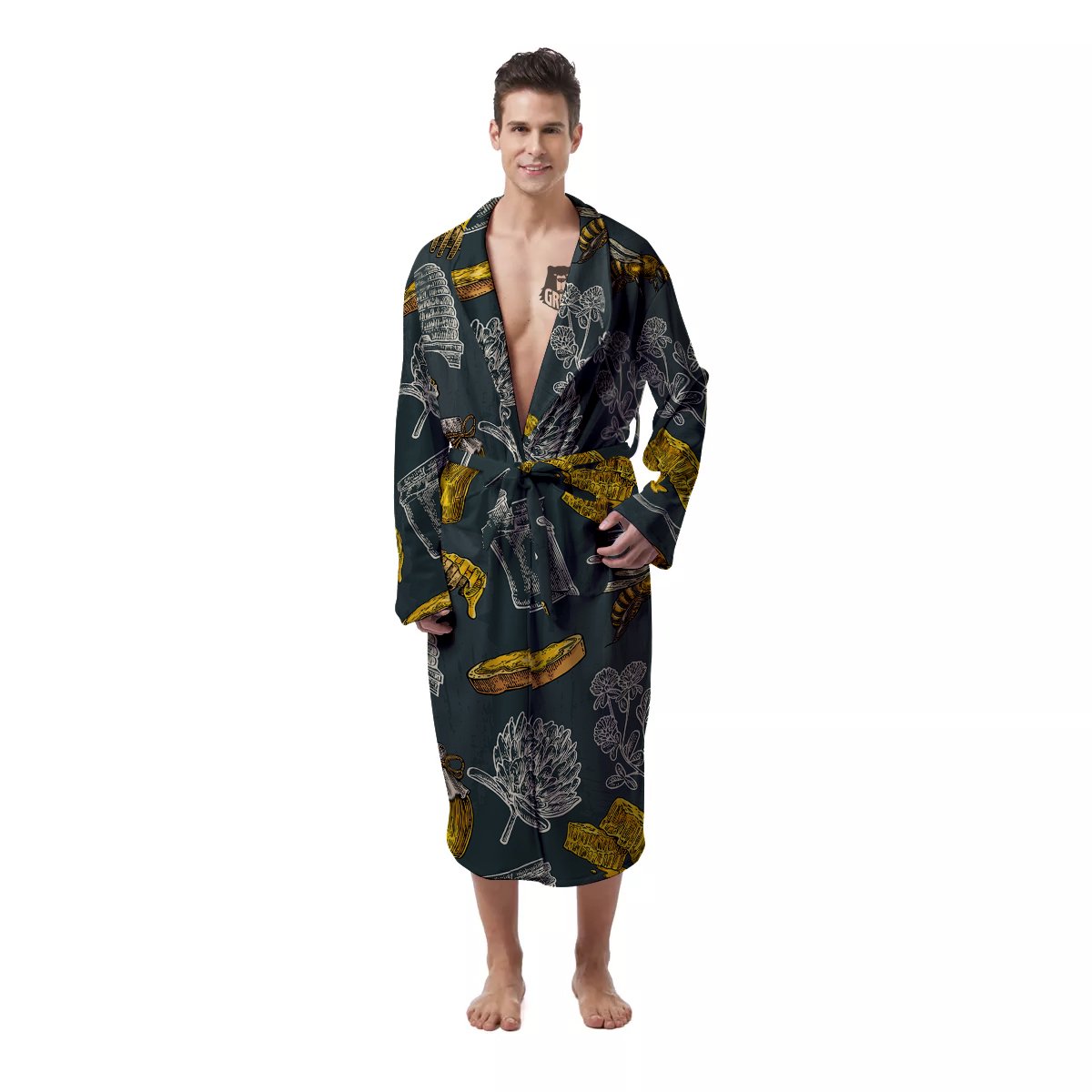 Bee Honey Vintage Print Pattern Men's Robe-grizzshop