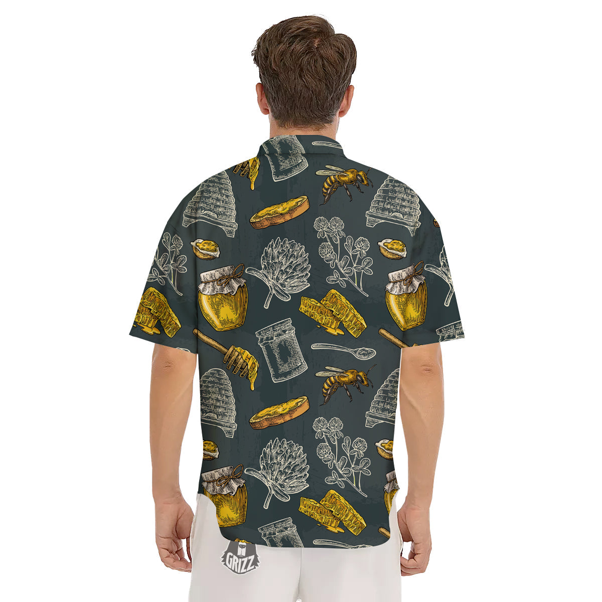 Bee Honey Vintage Print Pattern Men's Short Sleeve Shirts-grizzshop