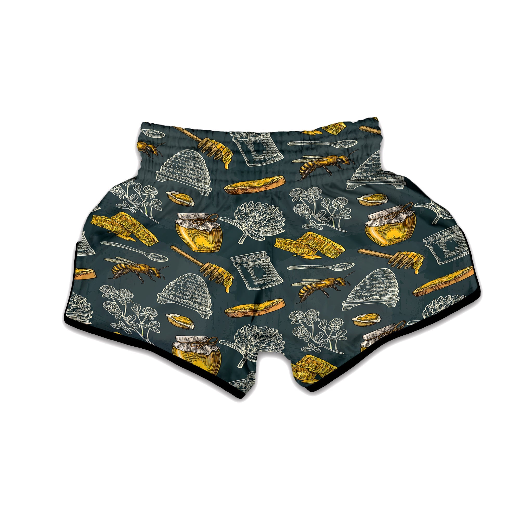 Bee Honey Vintage Print Pattern Muay Thai Boxing Shorts-grizzshop