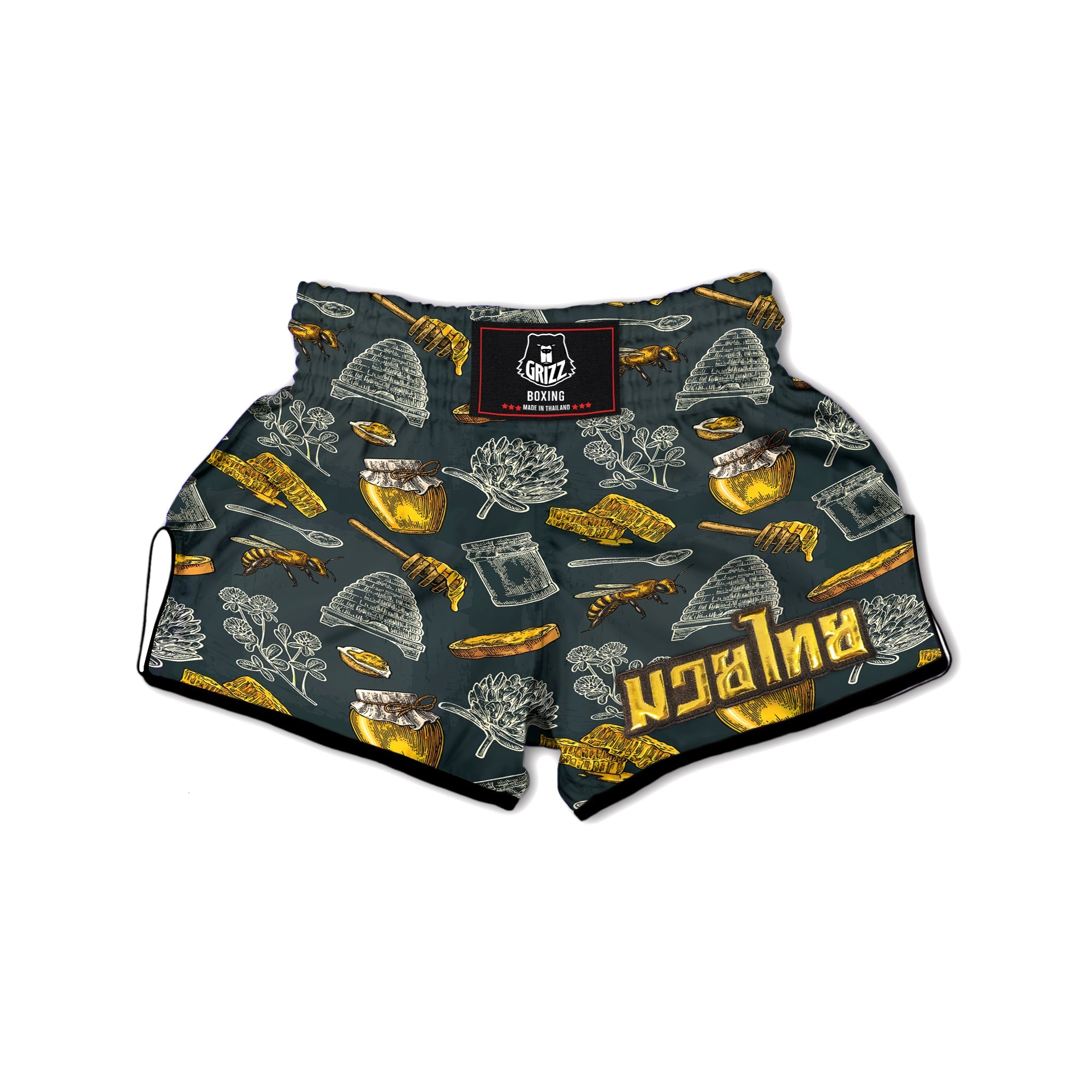 Bee Honey Vintage Print Pattern Muay Thai Boxing Shorts-grizzshop