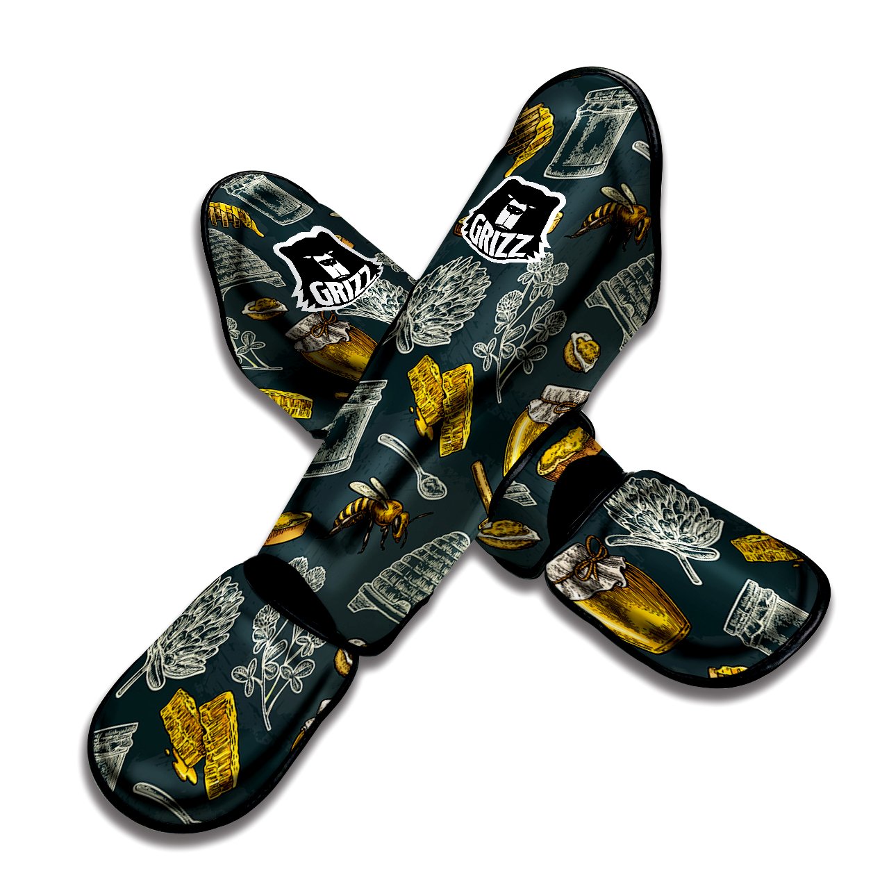 Bee Honey Vintage Print Pattern Muay Thai Shin Guards-grizzshop