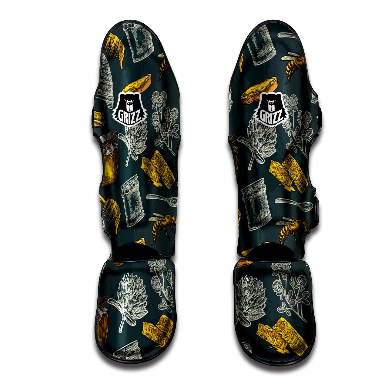 Bee Honey Vintage Print Pattern Muay Thai Shin Guards-grizzshop