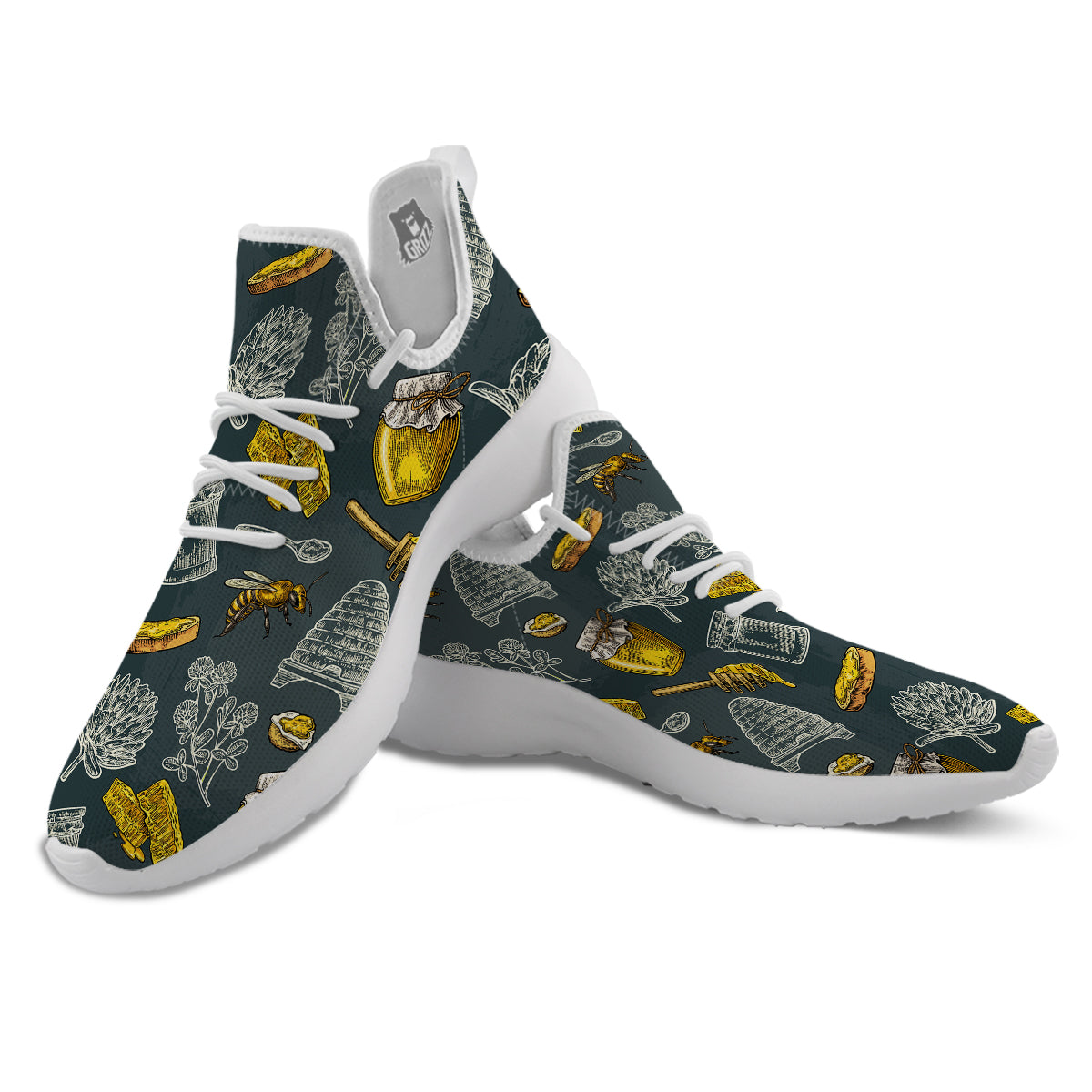 Bee Honey Vintage Print Pattern White Athletic Shoes-grizzshop