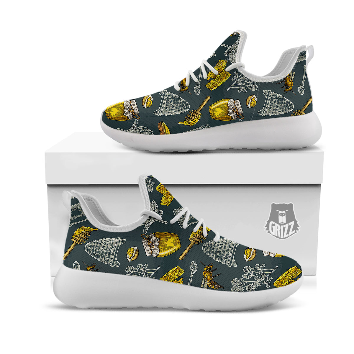 Bee Honey Vintage Print Pattern White Athletic Shoes-grizzshop