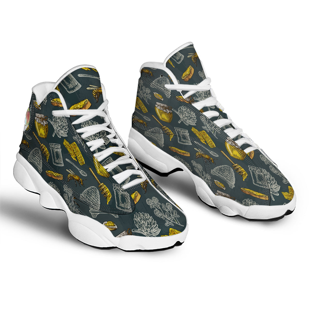 Bee Honey Vintage Print Pattern White Basketball Shoes-grizzshop