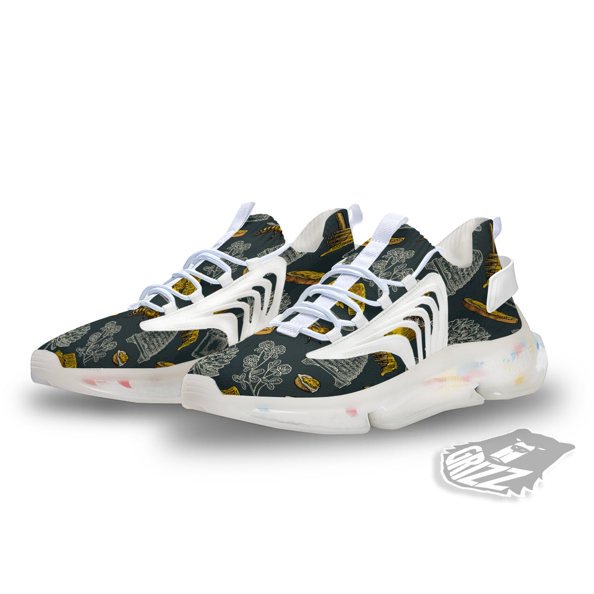 Bee Honey Vintage Print Pattern White Gym Shoes-grizzshop