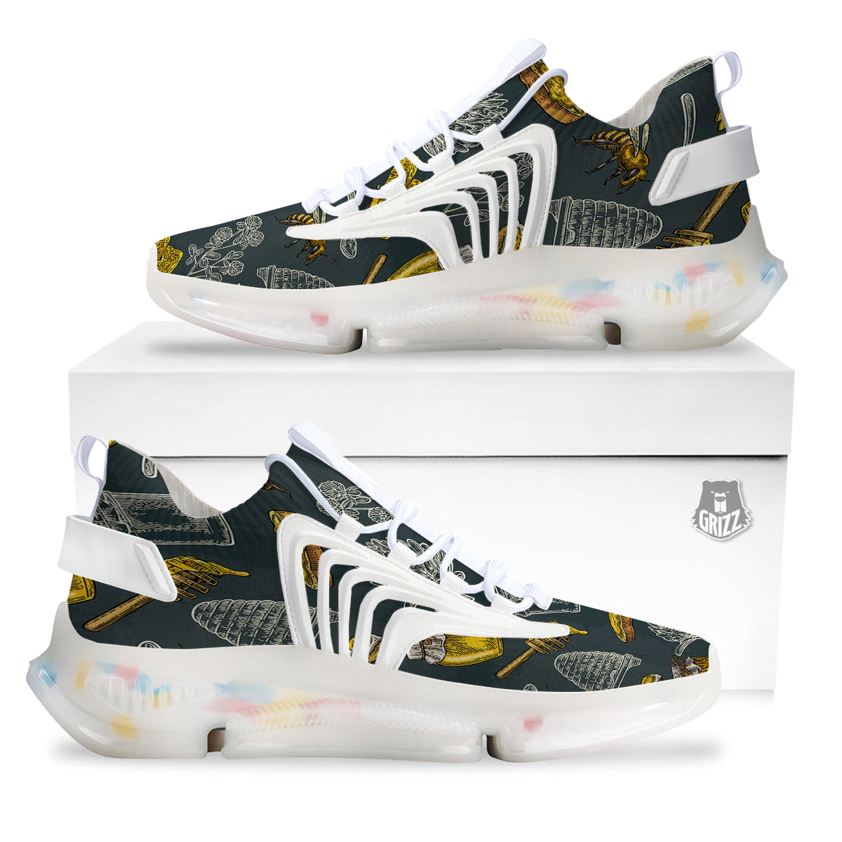 Bee Honey Vintage Print Pattern White Gym Shoes-grizzshop