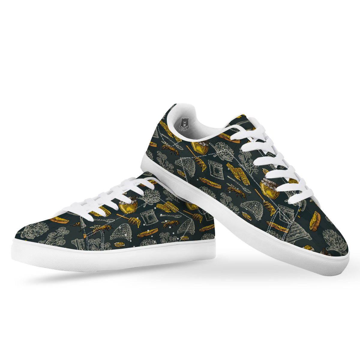 Bee Honey Vintage Print Pattern White Low Top Sneakers-grizzshop
