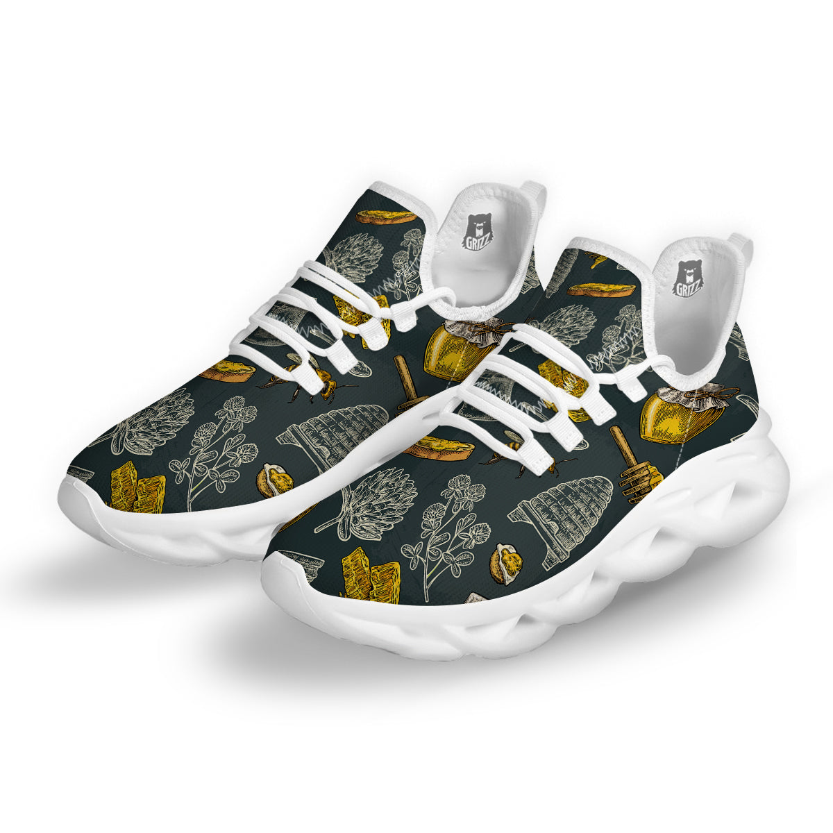 Bee Honey Vintage Print Pattern White Running Shoes-grizzshop