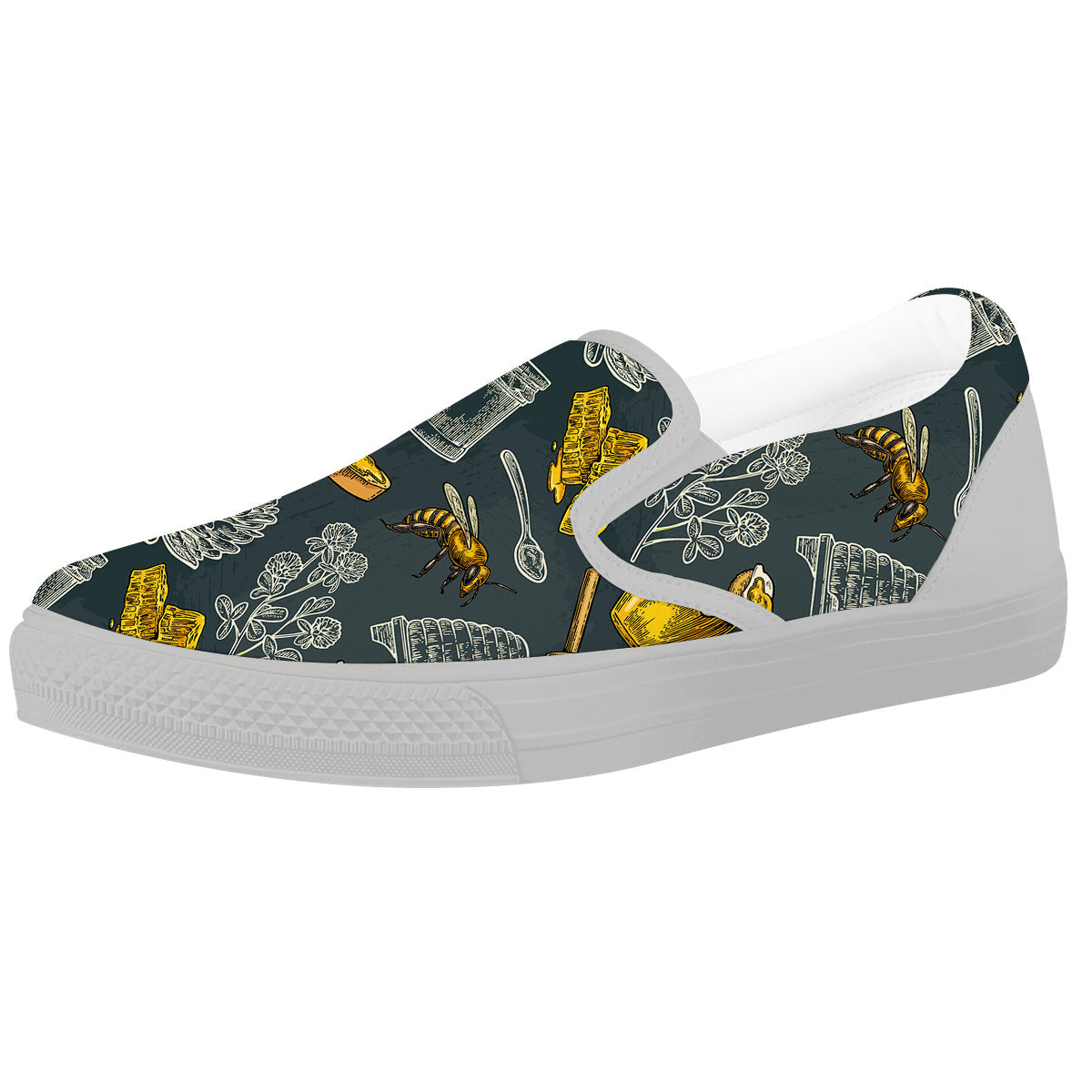 Bee Honey Vintage Print Pattern White Slip On Shoes-grizzshop