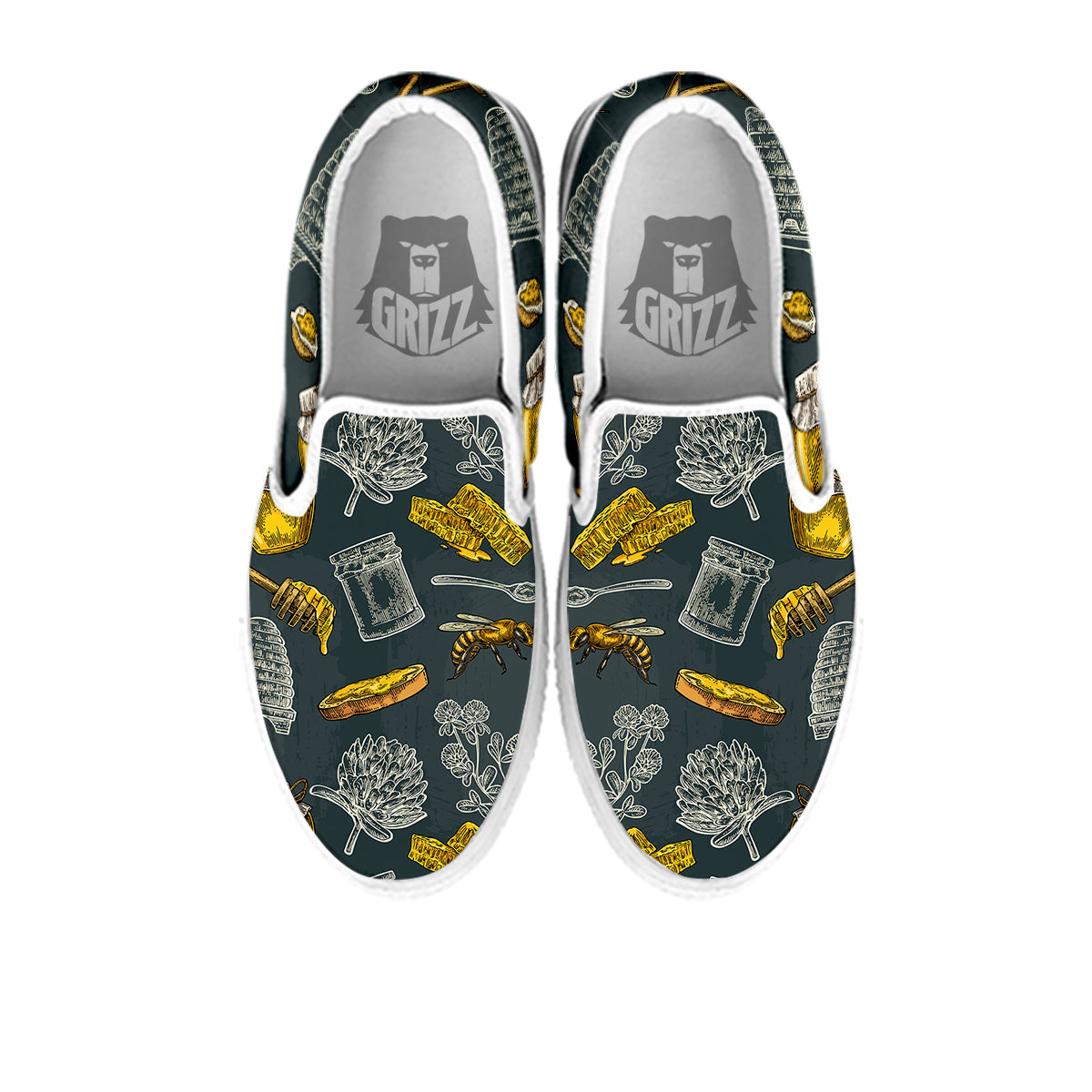 Bee Honey Vintage Print Pattern White Slip On Shoes-grizzshop