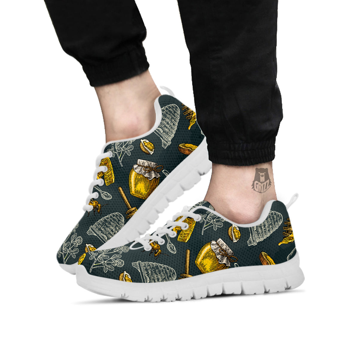 Bee Honey Vintage Print Pattern White Sneaker-grizzshop