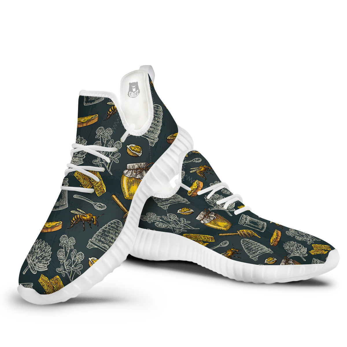 Bee Honey Vintage Print Pattern White Walking Shoes-grizzshop