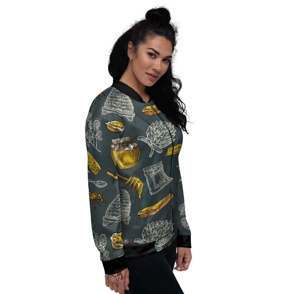 Bee Honey Vintage Print Pattern Women's Bomber Jacket-grizzshop