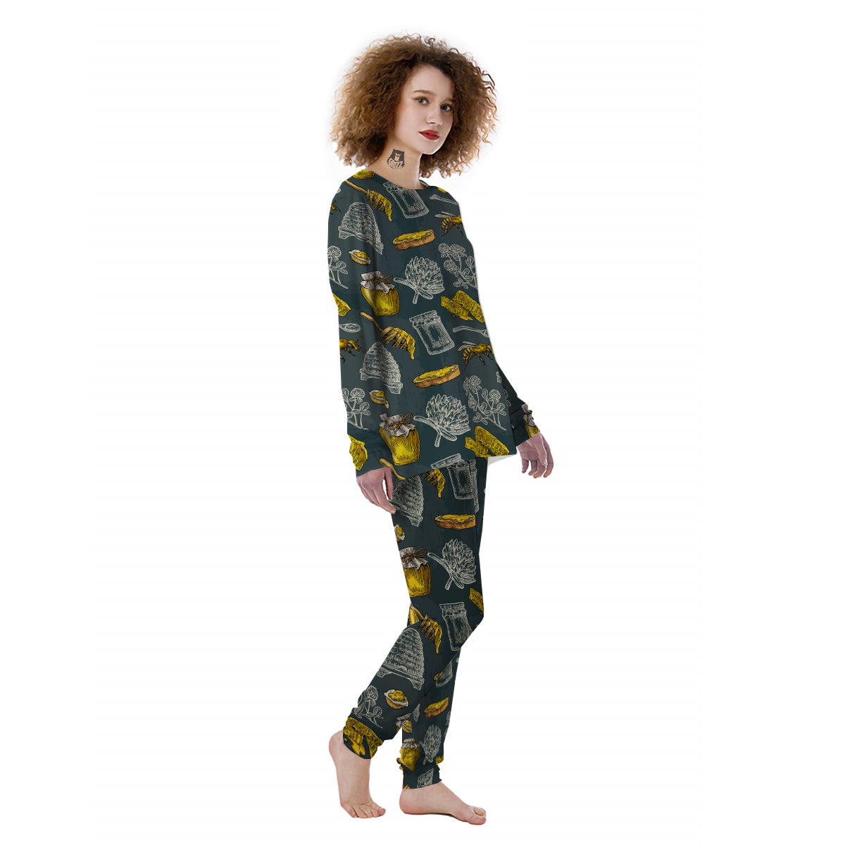 Bee Honey Vintage Print Pattern Women's Pajamas-grizzshop