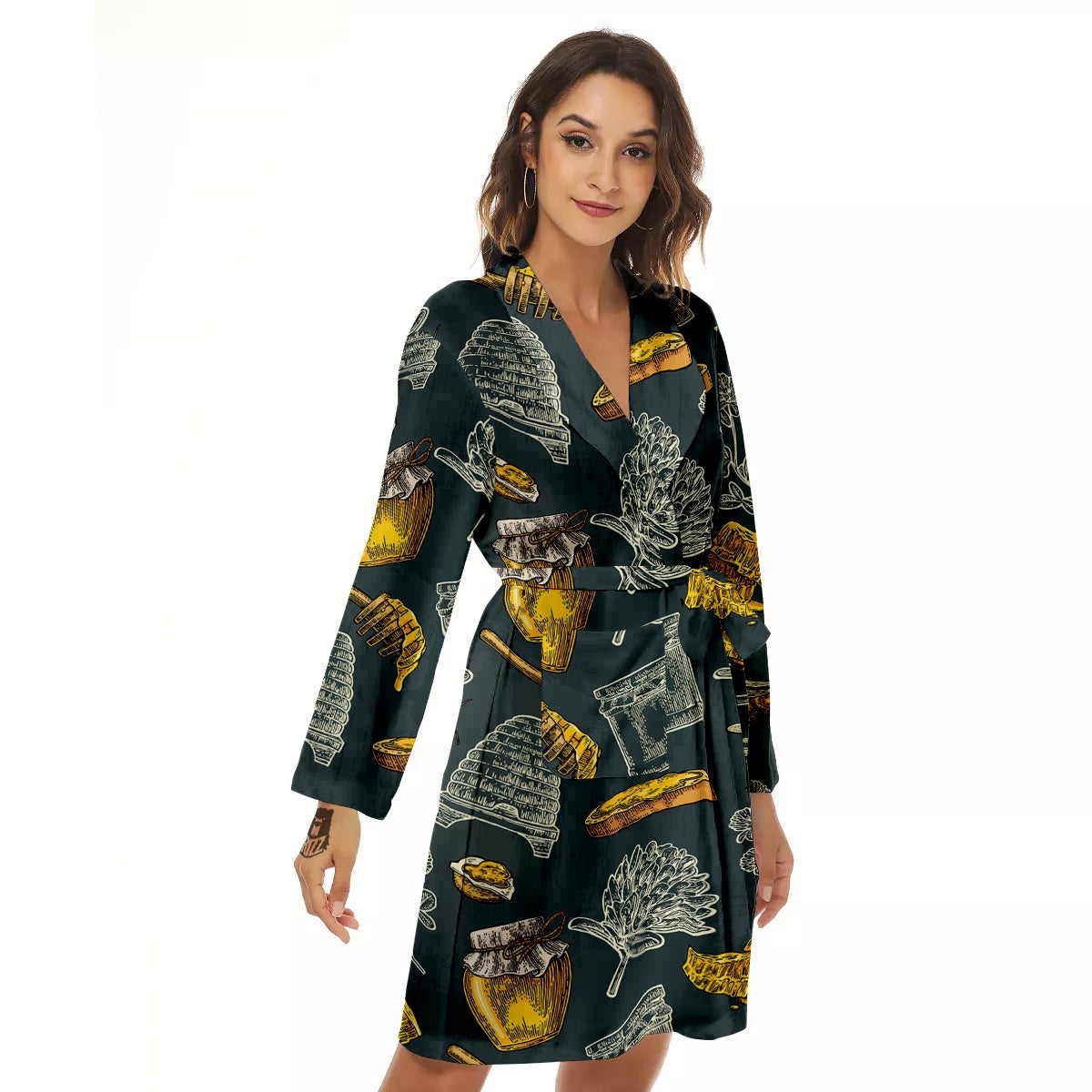 Bee Honey Vintage Print Pattern Women's Robe-grizzshop