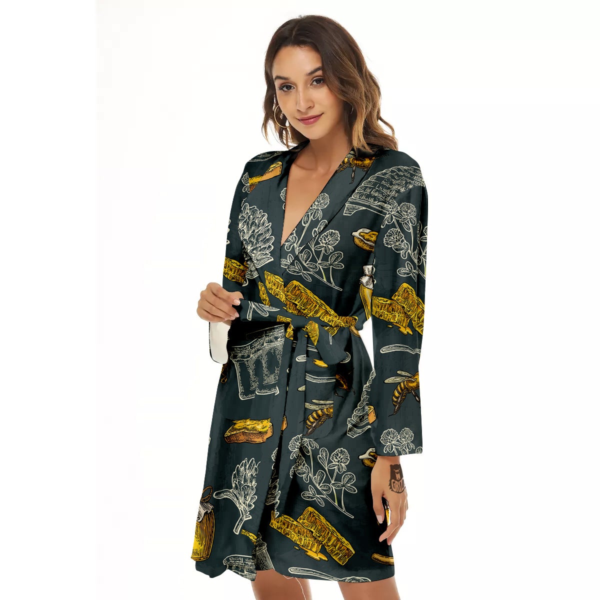 Bee Honey Vintage Print Pattern Women's Robe-grizzshop