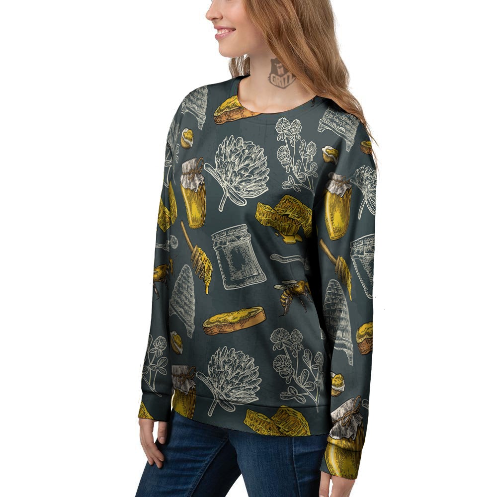 Bee Honey Vintage Print Pattern Women's Sweatshirt-grizzshop
