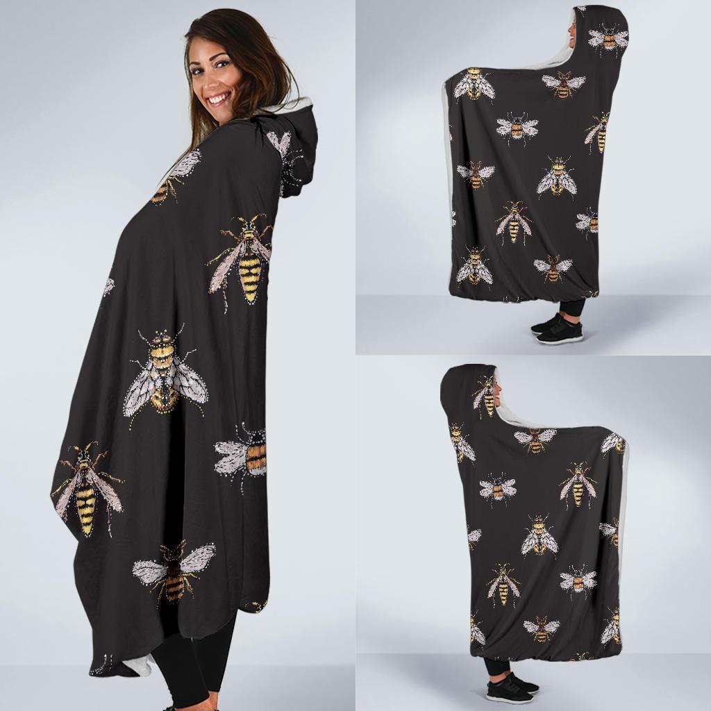 Bee Lovers Honey Gifts Pattern Print Hooded Blanket-grizzshop