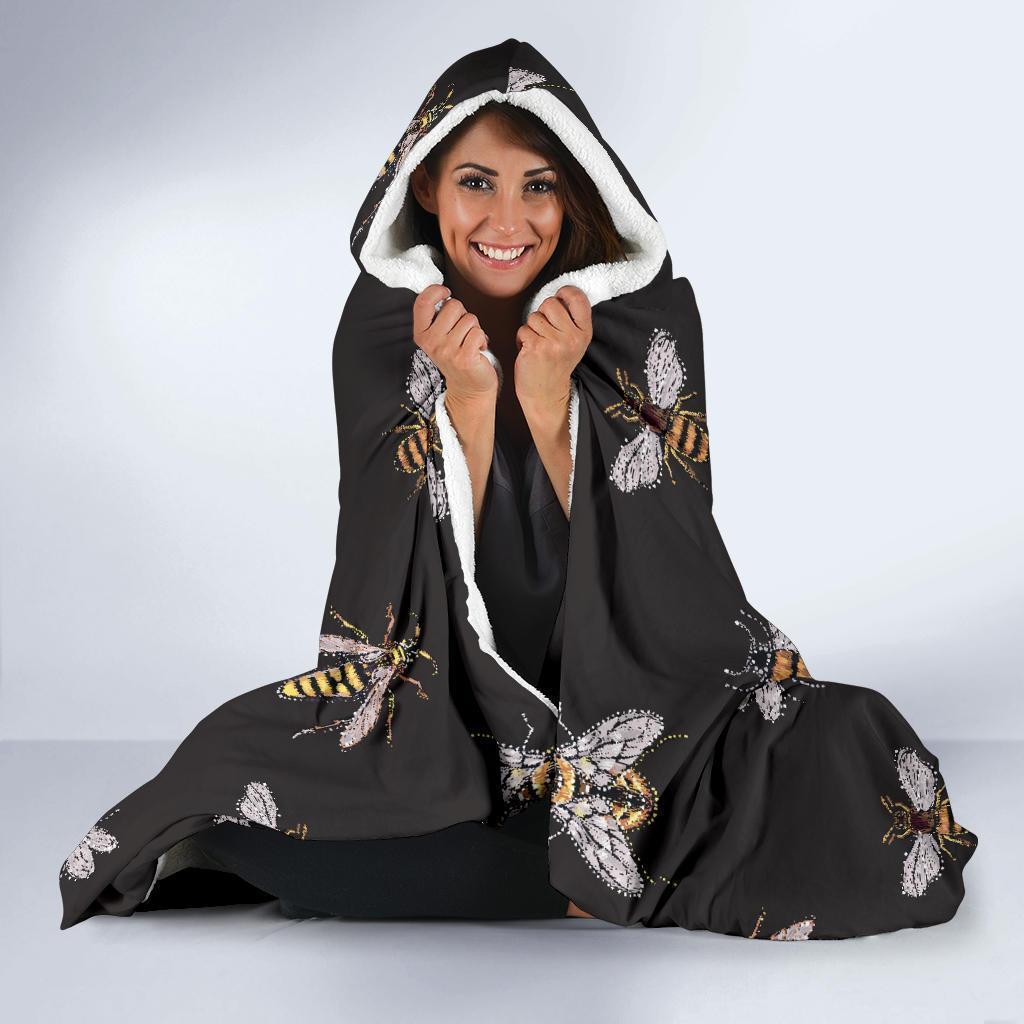Bee Lovers Honey Gifts Pattern Print Hooded Blanket-grizzshop