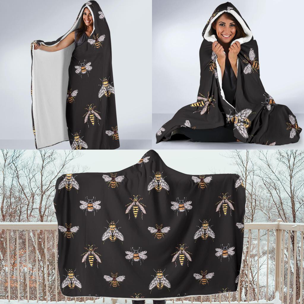 Bee Lovers Honey Gifts Pattern Print Hooded Blanket-grizzshop
