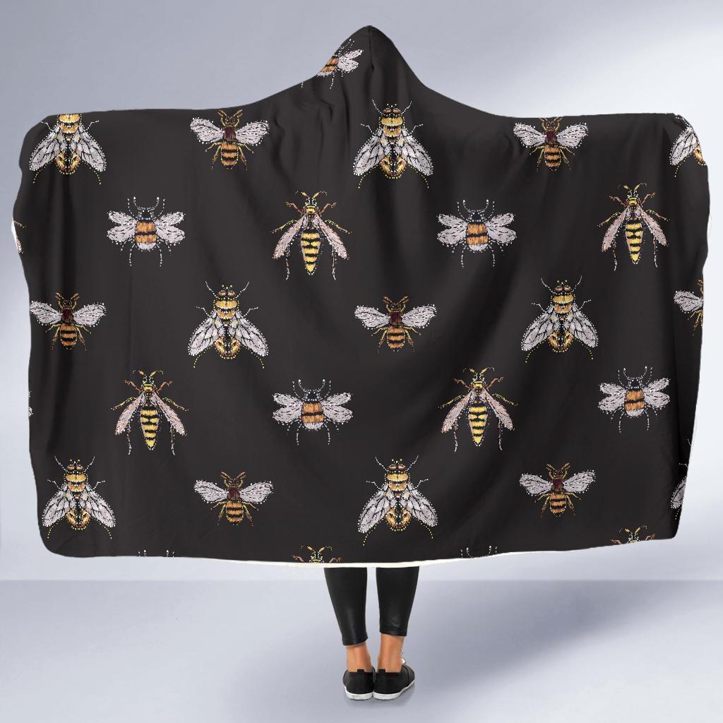 Bee Lovers Honey Gifts Pattern Print Hooded Blanket-grizzshop