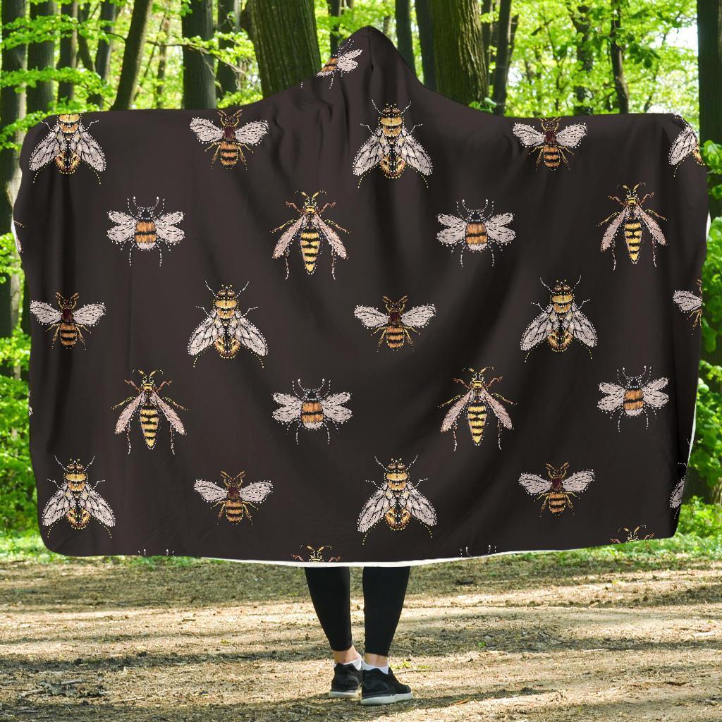 Bee Lovers Honey Gifts Pattern Print Hooded Blanket-grizzshop