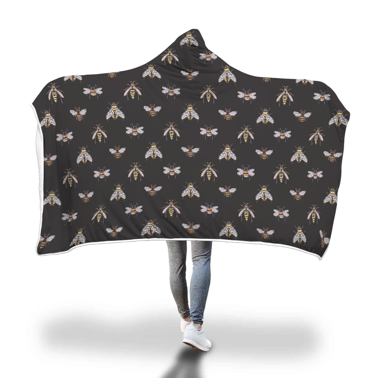 Bee Lovers Honey Gifts Pattern Print Hooded Blanket-grizzshop