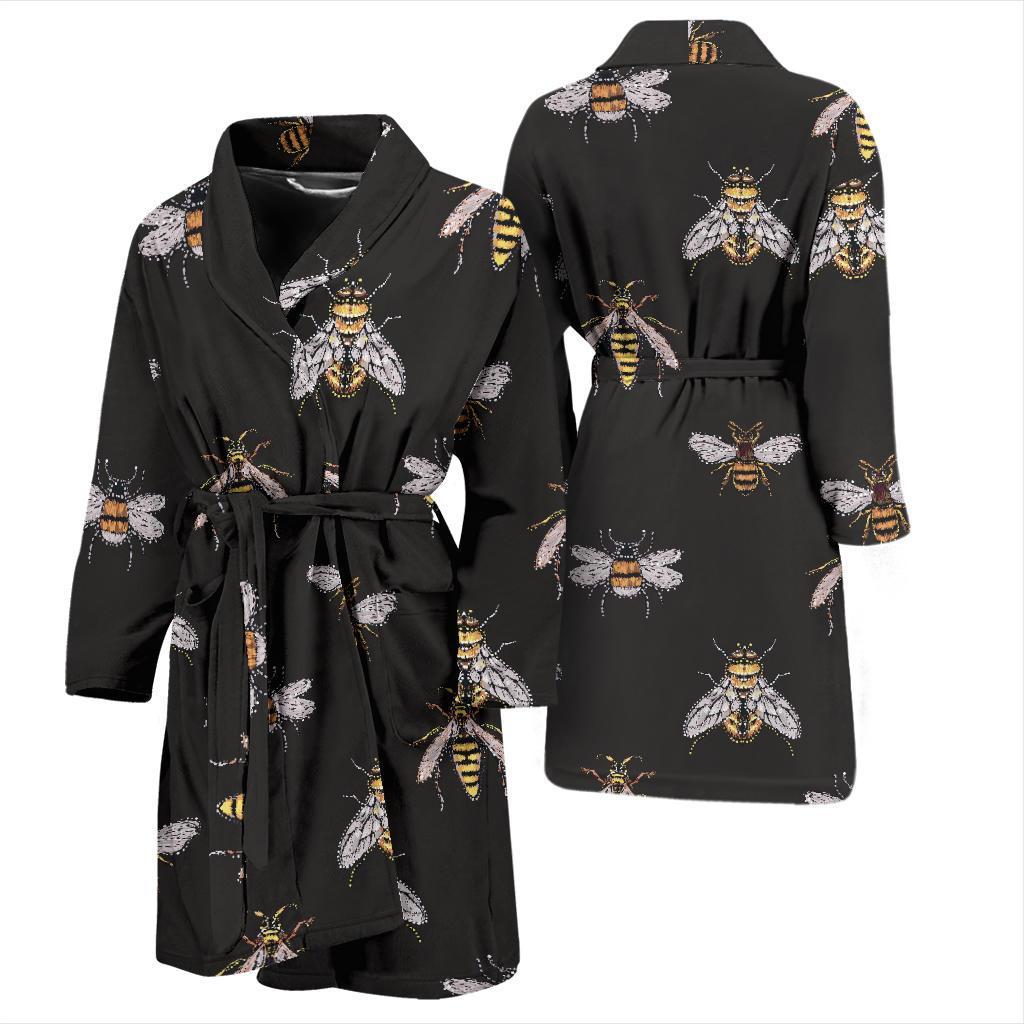 Bee Lovers Honey Gifts Pattern Print Men Long Robe-grizzshop