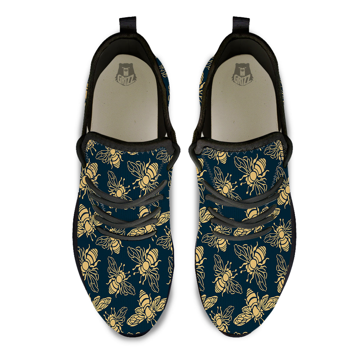 Bee Vintage Print Pattern Black Athletic Shoes-grizzshop