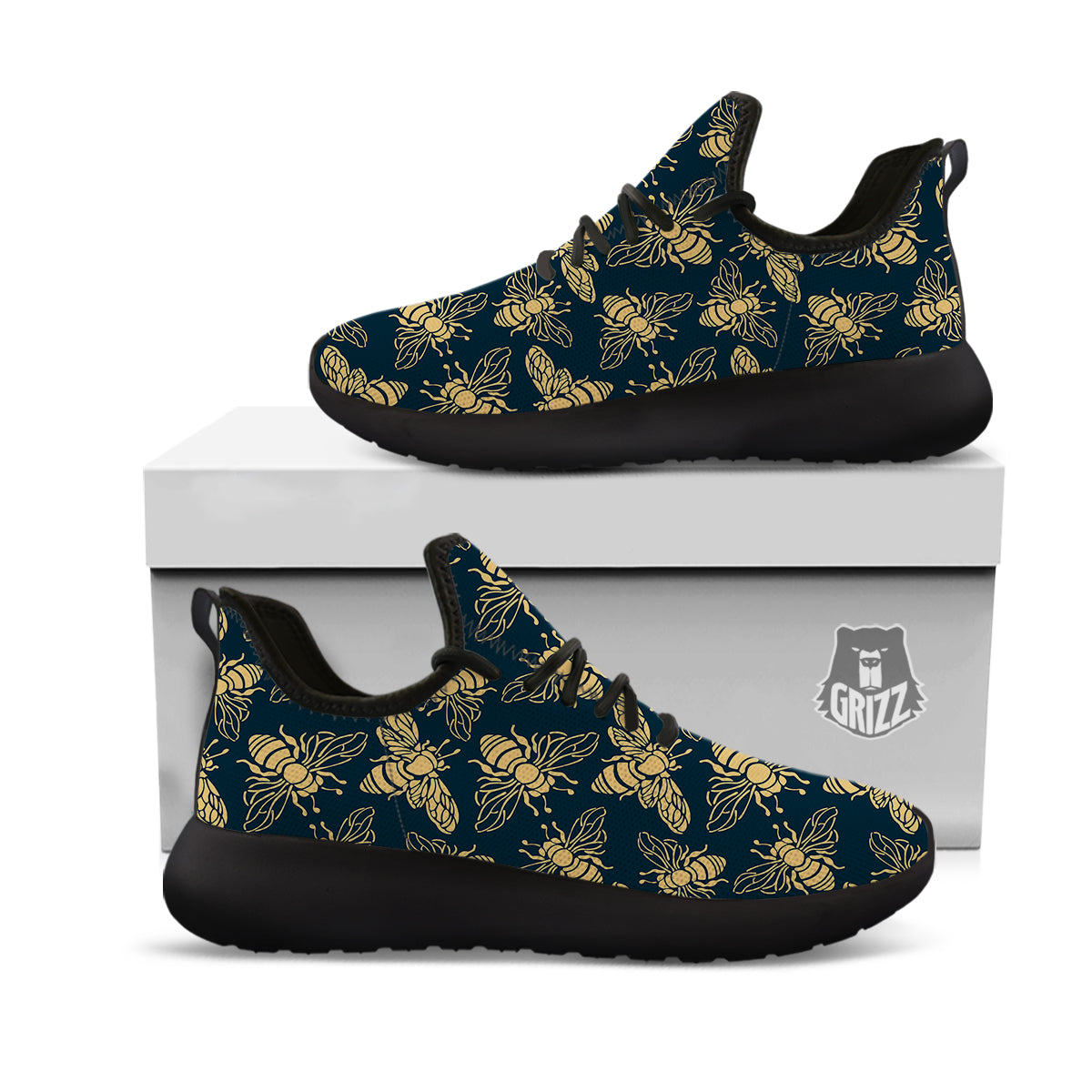 Bee Vintage Print Pattern Black Athletic Shoes-grizzshop