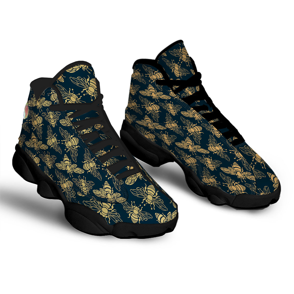 Bee Vintage Print Pattern Black Basketball Shoes-grizzshop