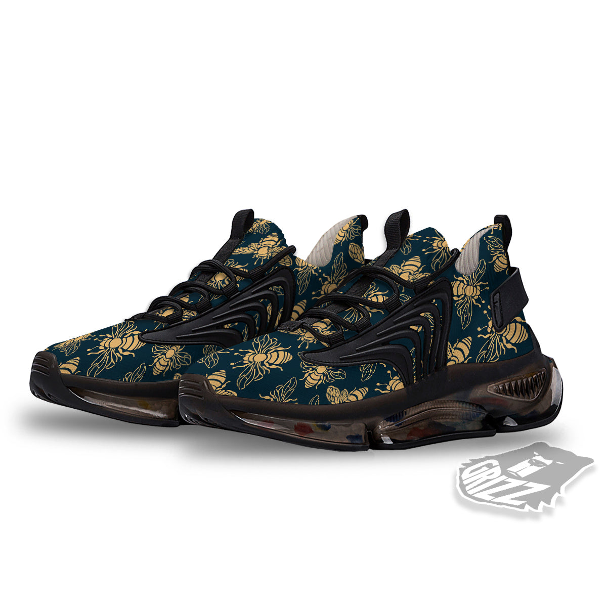 Bee Vintage Print Pattern Black Gym Shoes-grizzshop