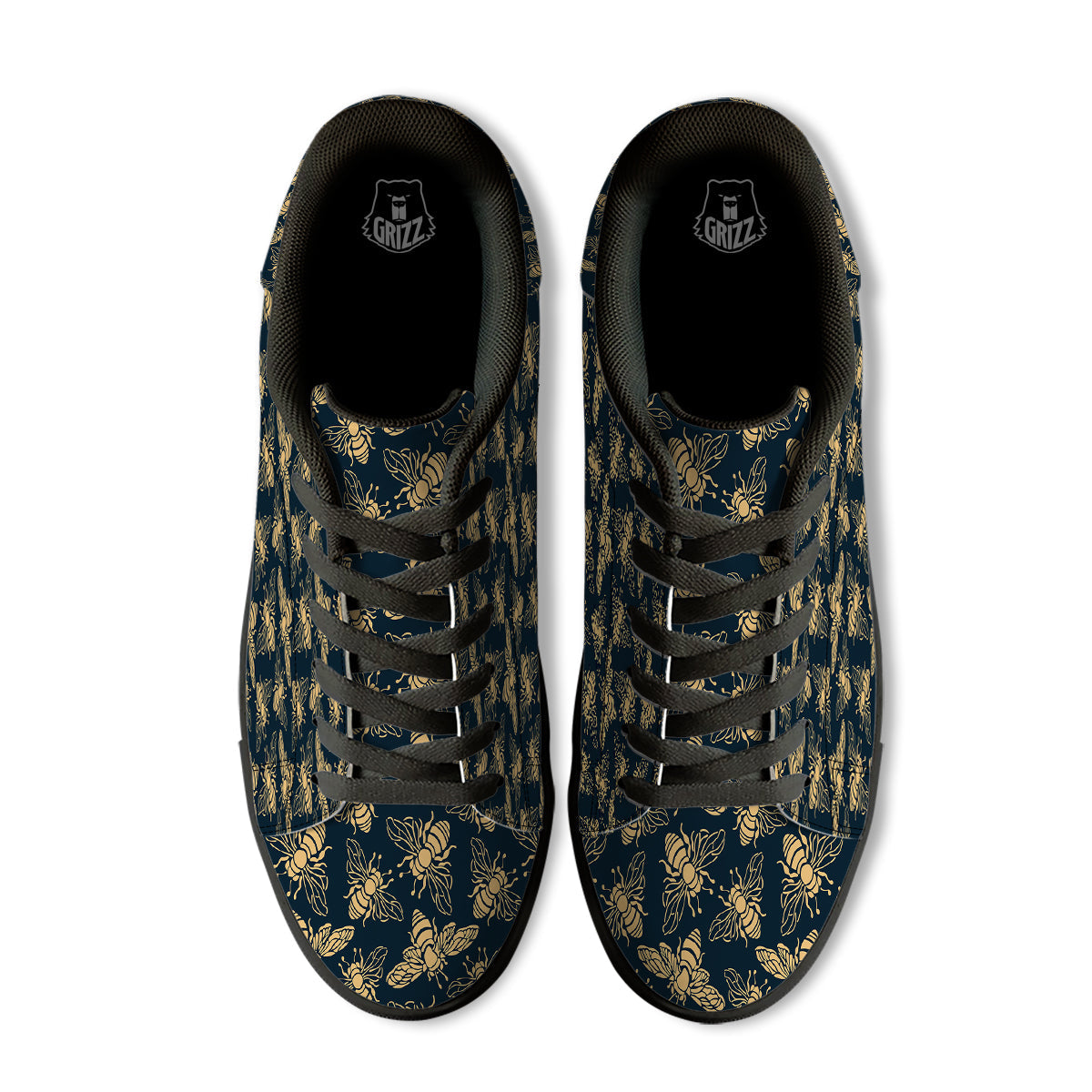 Bee Vintage Print Pattern Black Low Top Sneakers-grizzshop