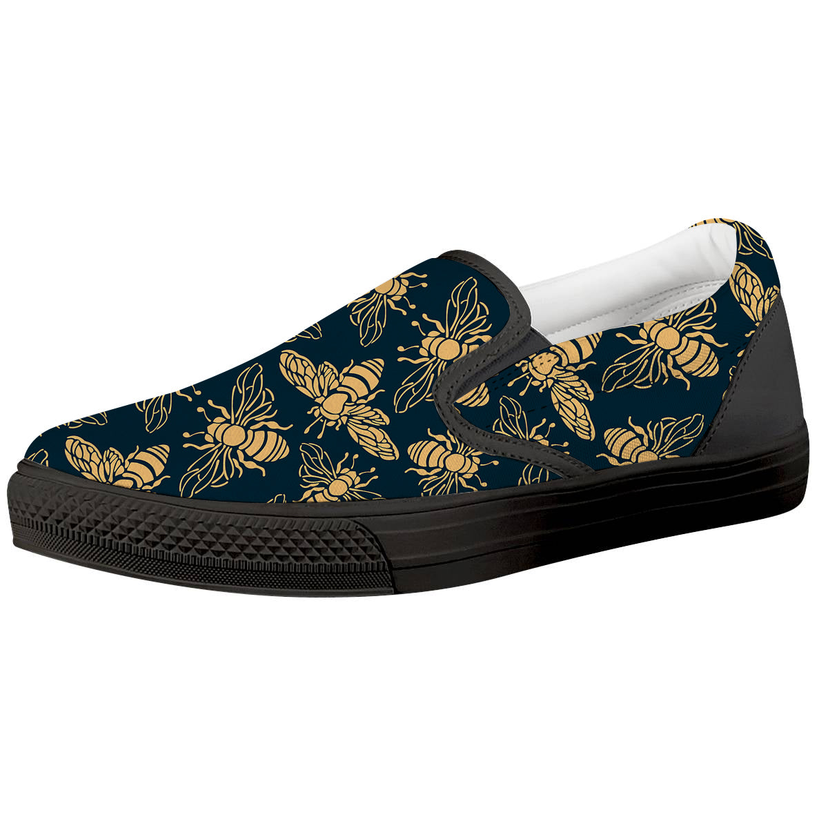 Bee Vintage Print Pattern Black Slip On Shoes-grizzshop