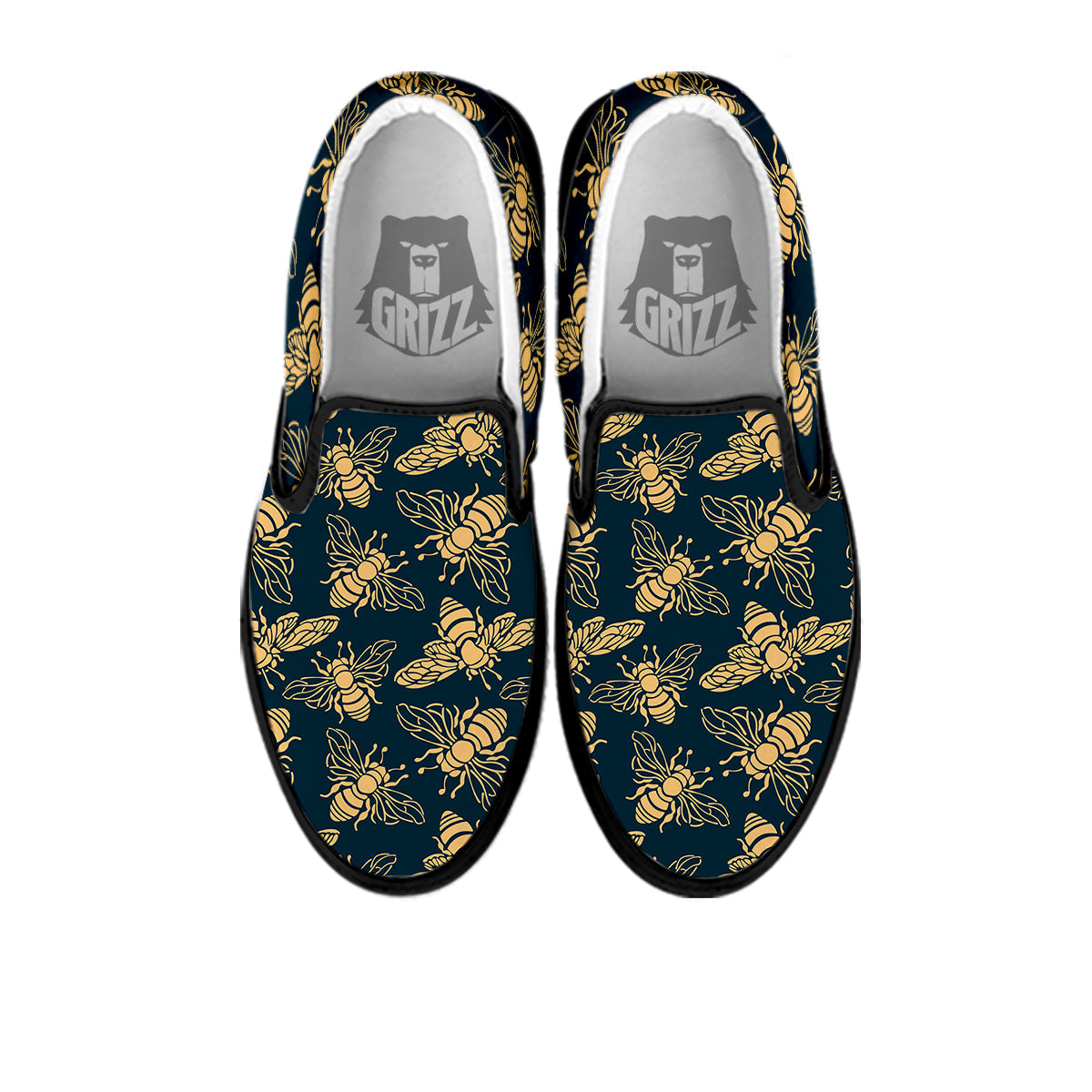 Bee Vintage Print Pattern Black Slip On Shoes-grizzshop