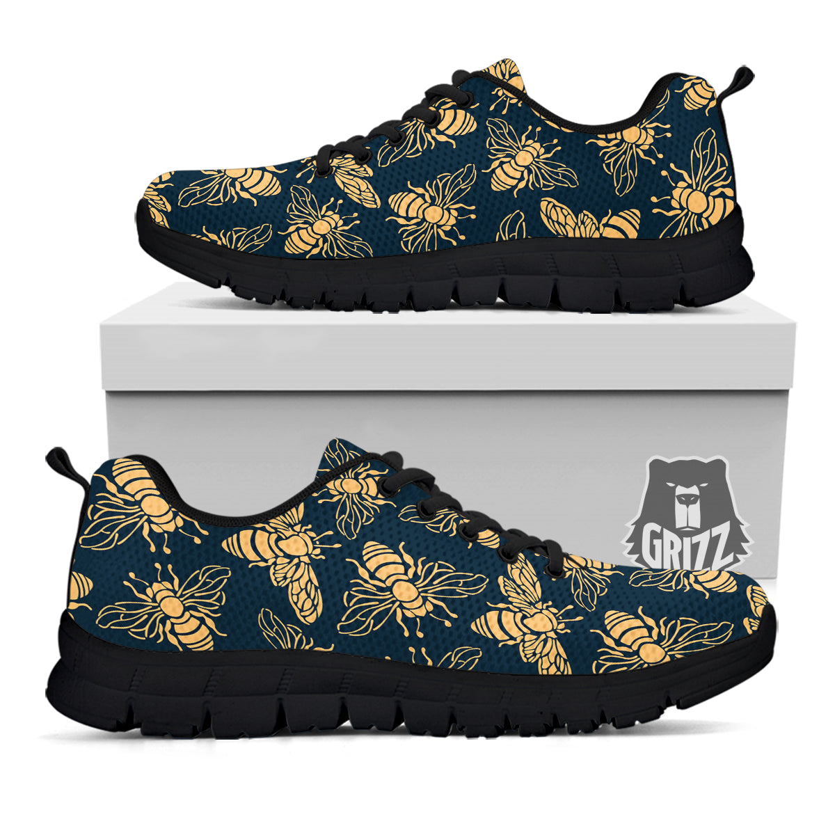 Bee Vintage Print Pattern Black Sneaker-grizzshop